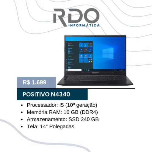 Notebook Positivo N4340 i5 10ª Geração 16GB RAM 240GB SSD 14" - Alto desempenho! 