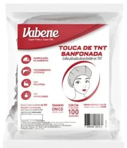 Touca TNT sanfonada descartável 100 unidades Vabene