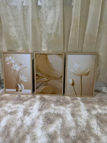Quadros decorativos - flores minimalista nude - com moldura