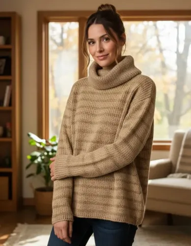 Blusão De Lã Feminino -blusa De Frio - cor Areia - tricot da Malharia Friolã