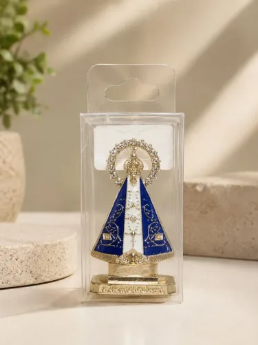 Mini Imagem Nossa Senhora Aparecida Decorativa em Resina com Base Dourada
