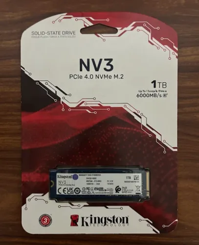 SSD M.2 NVMe Kingston NV3 de 1TB (PCIe 4.0, com velocidades de até 6000MB/s)