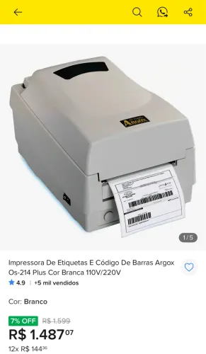 Impressora De Etiquetas E Código De Barras Argox Os-214 Plus Cor Branca 110V/220V