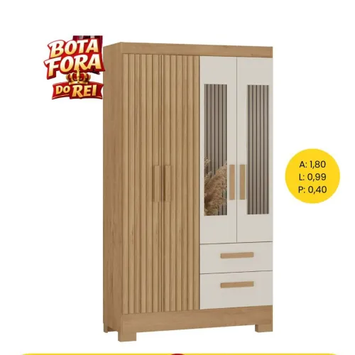 PROMOÇÃO URGENTE - Guarda-Roupa Solteiro com 4 PORTAS, 2 GAVETAS e ESPELHO GRÁTIS Bege