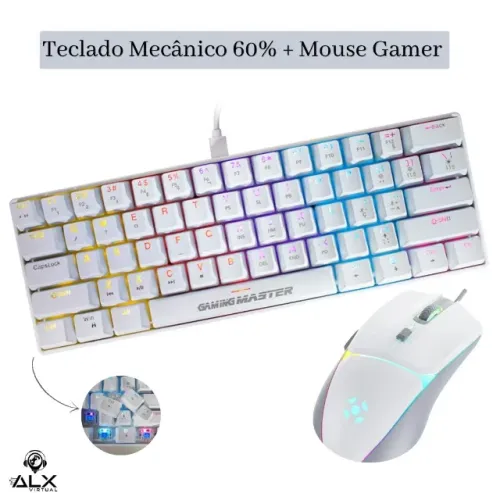 Kit Gamer Teclado Mecânico 60% Switch Blue + Mouse Gamer 12800dpi *ENTREGA GRÁTIS*