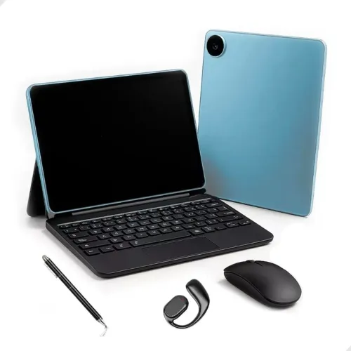 Tablet Com Capa Teclado Caneta Mouse E Fone<br>6 Ram 256gb Azul-aço