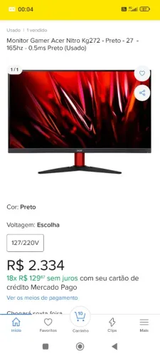 munitor acer 27" 165 hz