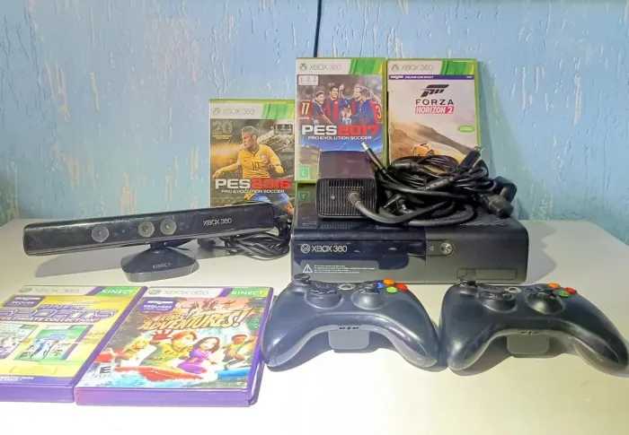 Xbox 360 completo bloqueado 2 manetes e kinect