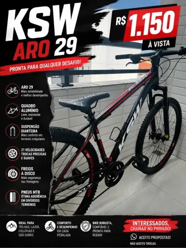 KSW ARO 29 MTB - FREIO A DISCO - R$ 1.150