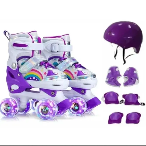 Patins Infantil 4 Rodas Arco ?RIS Com Luz De LED Ajustável+Kit Proteção