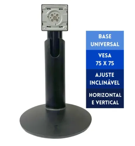 Suporte Pé Base Universal Vesa 75mm x 75mm Preta Com rotação e regulagem de altura