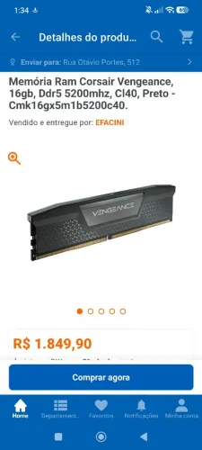 Cada Memória ram ddr5 2x16gb 5200mhz Corsair vengeance (sem caixa)
