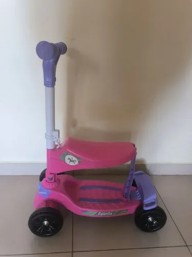 Patinete c/ tamanho ajustável e com banquinho Rosa - p/ crianças a partir de 1 ano de meio