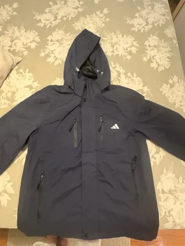 Jaqueta blusa corta vento adidas tamanho g cor azul escuro com touca