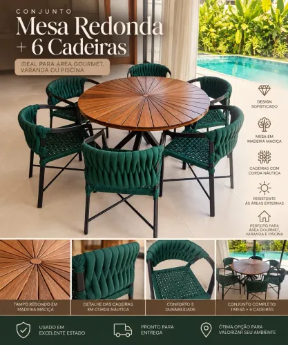 MESA EM MADEIRA E CORDA NÁUTICA