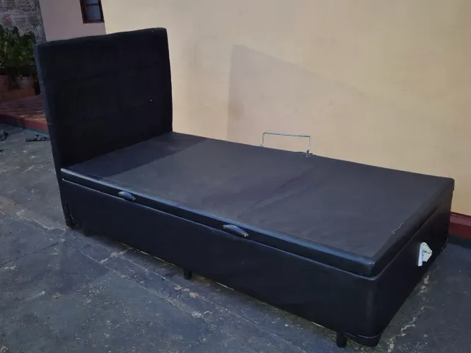 Cama baú solteiro + cabeceira (cor preta)