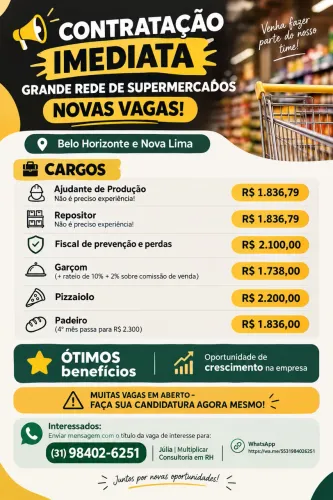 Vagas para Belo Horizonte e Nova Lima