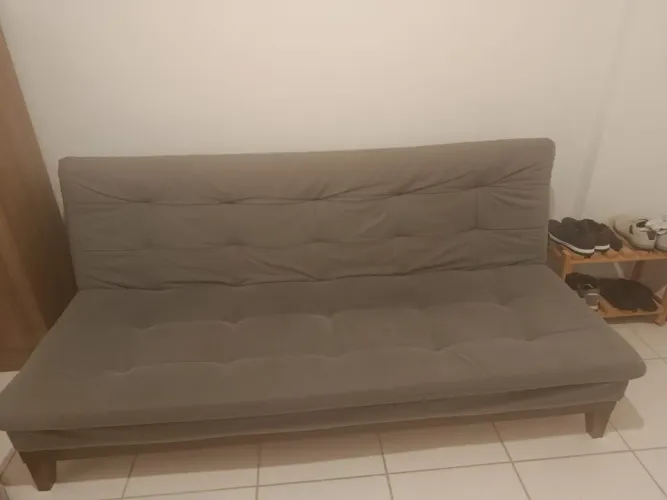 Sofá Cama Reclinável 3 Lugares Suede  Linha Retro Pés Madeira Cinza