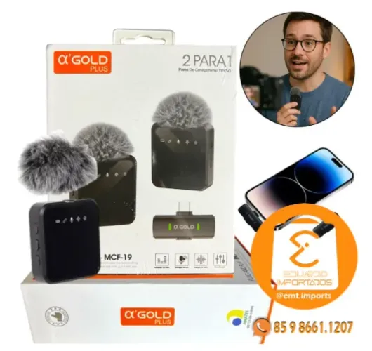 Microfone Lapela 2 Para 1 Sem Fio Tipo C A'gold MCF-19