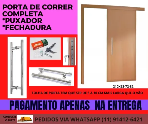Porta de correr interna para quarto completa  - frete a combinar