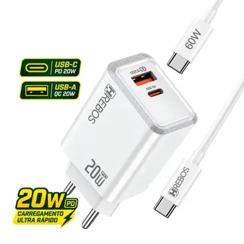 Kit Carregador Turbo 40W D'GOLD + Cabo USB-C para Lightning