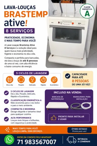 LAVA-LOUÇAS BRASTEMP ATIVE 8 SERVIÇOS - ÓTIMO ESTADO (220v)