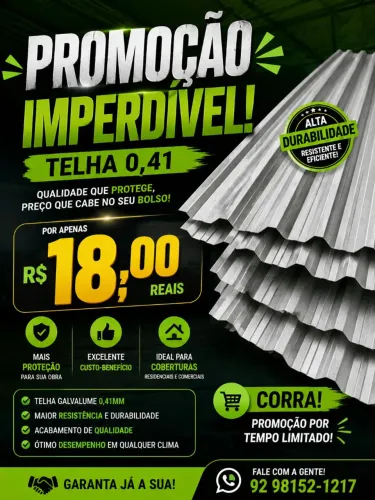? TELHA GALVALUME 0,41 POR APENAS R$ 18,00 ? PROMOÇÃO IMPERDÍVEL! ?