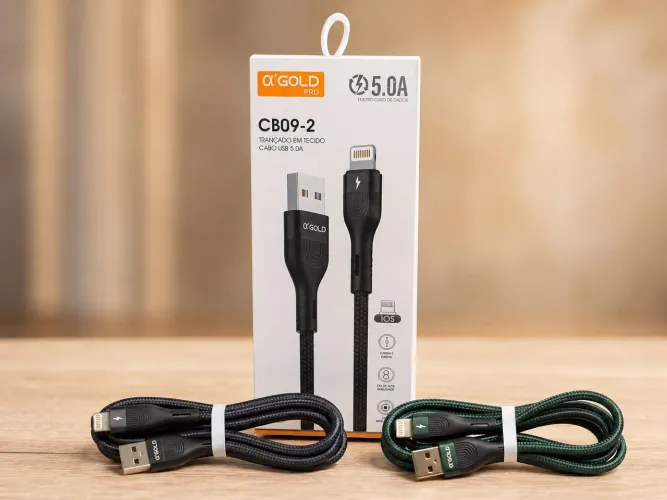 Cabo USB para iPhone Lightning 5A Trançado 1 Metro