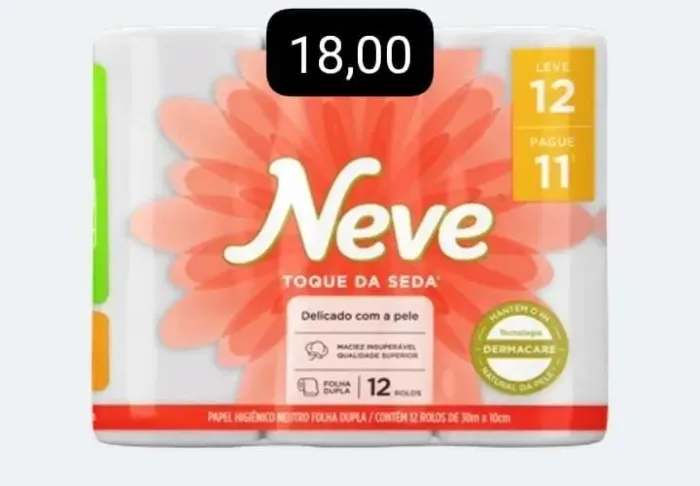 Papel Higiênico NEVE 12 rolos / FOLHA DUPLA