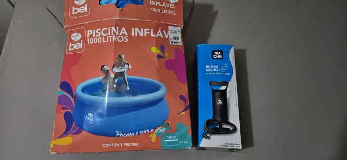 Kit Piscina Inflável Bel 1000L + Bomba Manual (Usado apenas 1 vez!)