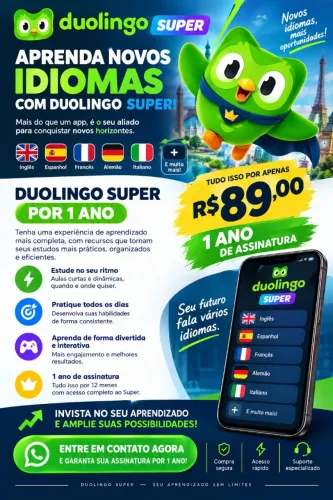 Assinatura Duolingo Super por 1 ano