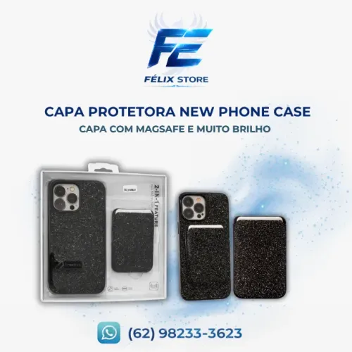 CAPA PROTETORA NEW PHONE CASE PRETA COM CARTEIRA E COM MAGSAFE 