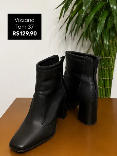 Bota Vizzano Preta Cano Curto Salto Bloco Tam 37