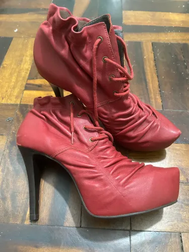 Sapato Dina Mirtz Peep Toe Ankle Boot - Couro Legítimo - 37