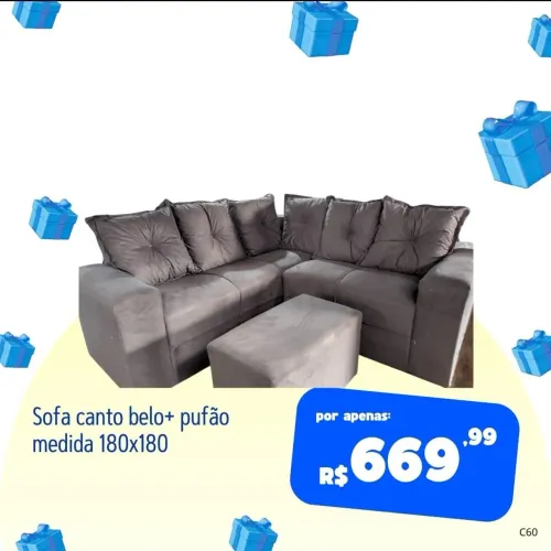 Sofá canto 1.80mx1.80m várias cores + puff grande / pague na entrega
