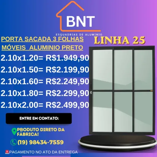 PORTA SACADA 3 FOLHAS MÓVEIS ALUMINIO PRETO 2.10X1.50 (Linha 25)