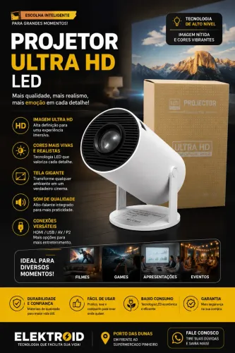 Projetor LED Ultra HD Wi-Fi HDMI USB - Novo