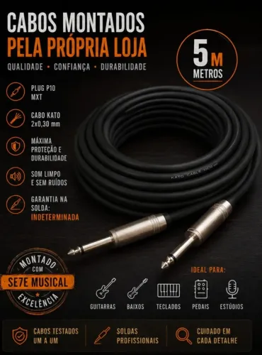 Cabo Mono P10 X P10 Violão Guitarra Baixo 5 Metros
