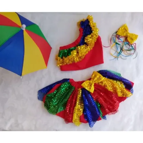 fantasia frevo acompanha acessorios e sombrinha- veste 3-4 anos
