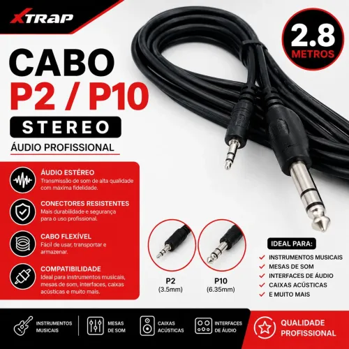 Cabo P2 / P10 stereo 2.8 metros