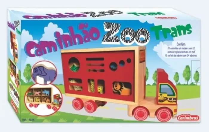 Caminhão Zootrans, brinquedo educativo de madeira, da Caimbrás.