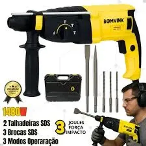 Furadeira De Impacto Martelete Rotativo Sds 1480W com Maleta 3 Brocas SDS 1420R/MIN
