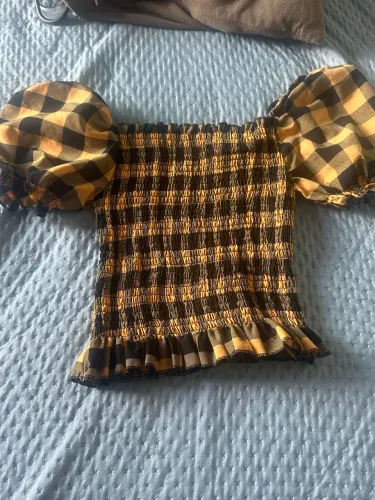 Blusa manga bufante xadrez