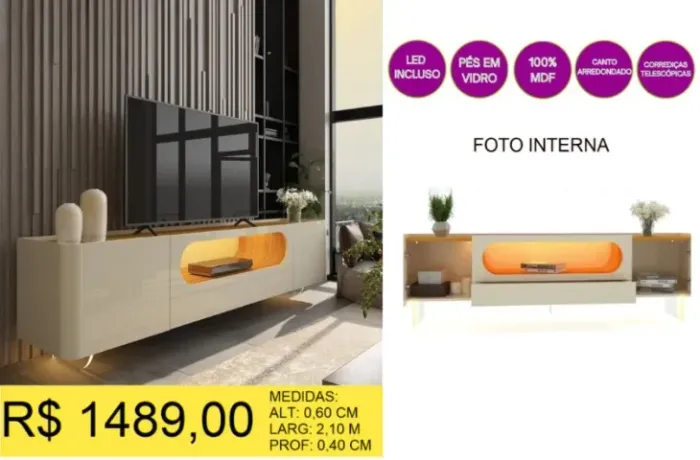 RACK COM LED 100% MDF A PRONTA-ENTREGA