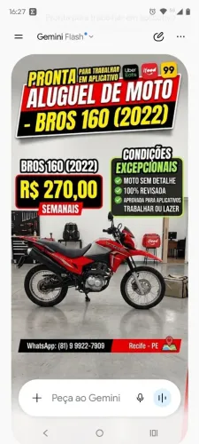 Vendo/alugo Bros 2022, R$ 270,00 semana. Moto revisada e pronta para aplicativo.