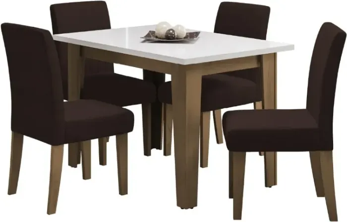 Mesa de Jantar Tok Com 4 Cadeiras na cor Chocolate Doubê Tampo 0,80 cm