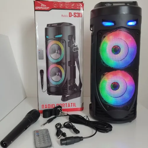 Caixa de Som Com Rádio FM e Luzes RGB