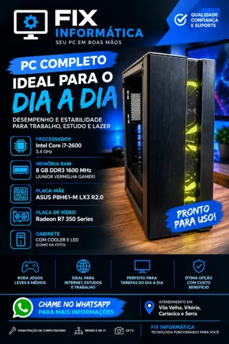 PC GAMER i7 2600 RGB Gabinete c/ 3 coolers