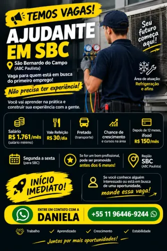 Vaga Ajudante de Refrigeração Sem Experiência - SBC