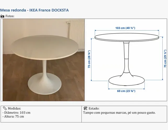 MESA REDONDA BRANCA - TULIPA